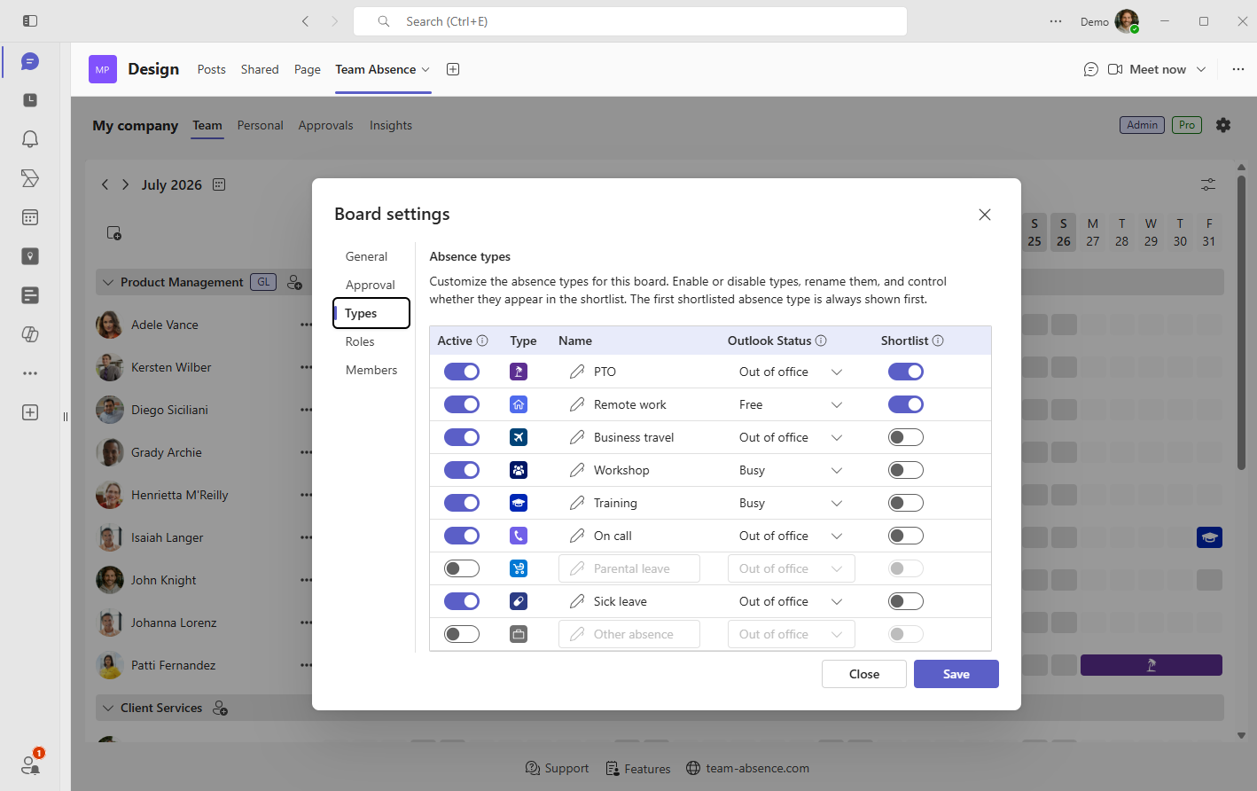 Configure absence types for PTO and remote work