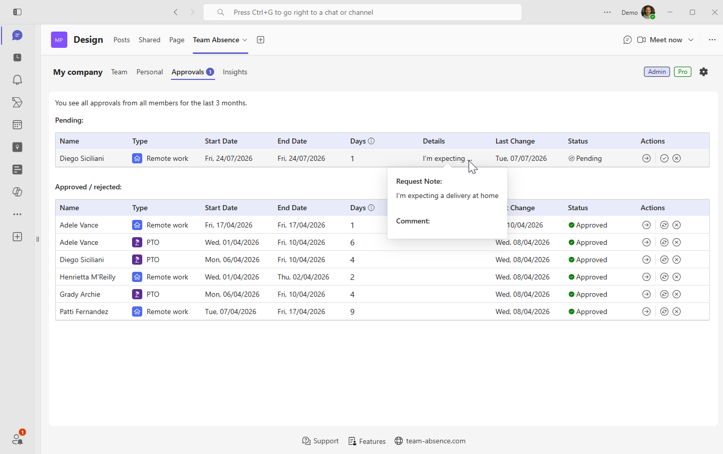 Approve a PTO request in Microsoft Teams