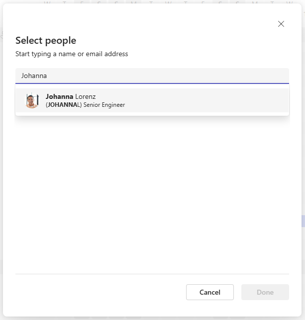 Auswahl eines Kollegen aus Microsoft 365 für ein Team Absence Board