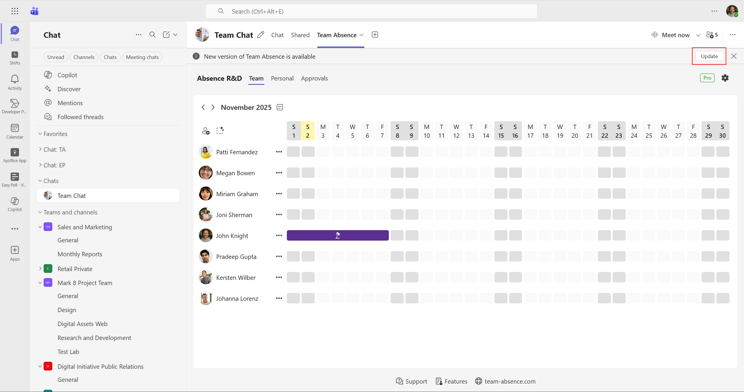 Update banner in Microsoft Teams