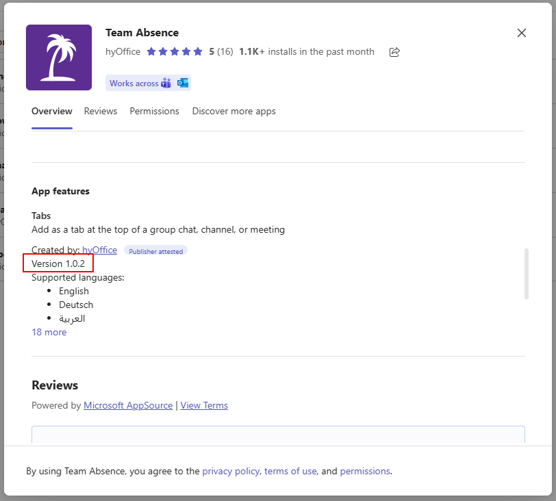App version information